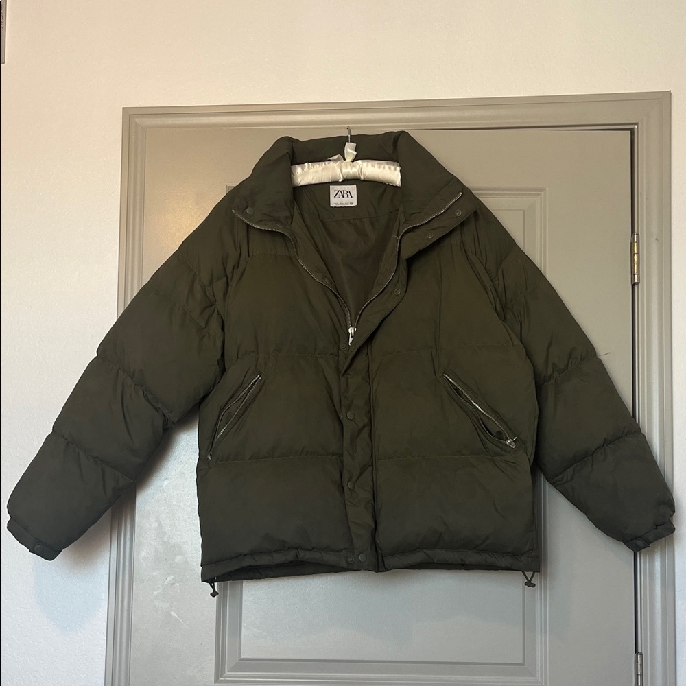 Zara Puffer Down Jacket | Olive Green
